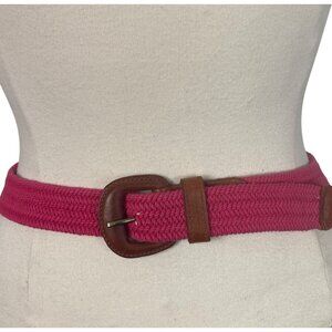 Talbots Pink Webbed Stretch Belt Leather Trim Womens Small Preppy Made in USA